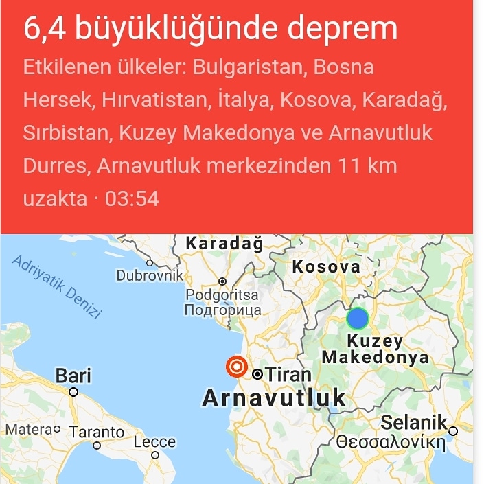 Şiddetli deprem Arnavutluk ve Makedonya'yı salladı