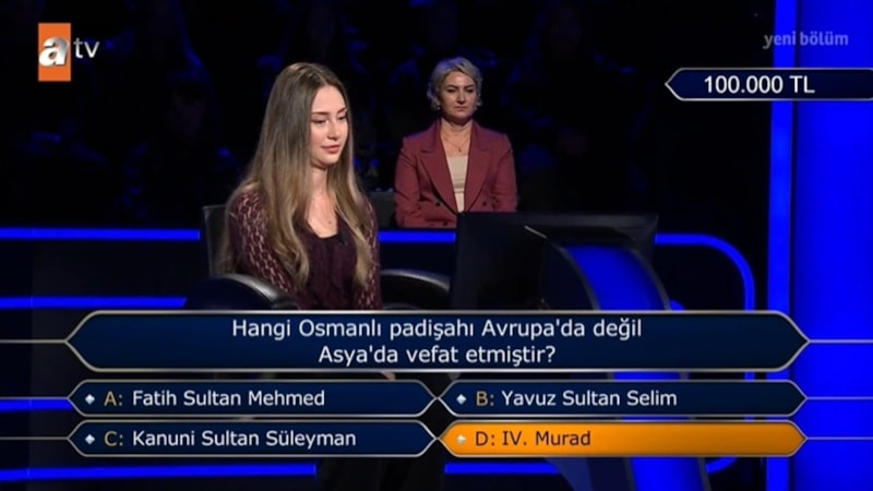 Milyoner’de 100 bin liralık “Osmanlı” sorusu: İki joker kullandı, yine doğru cevabı bilemedi