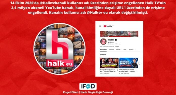 El konulan Halk TV'nin YouTube kanal kimliği de erişime engellendi