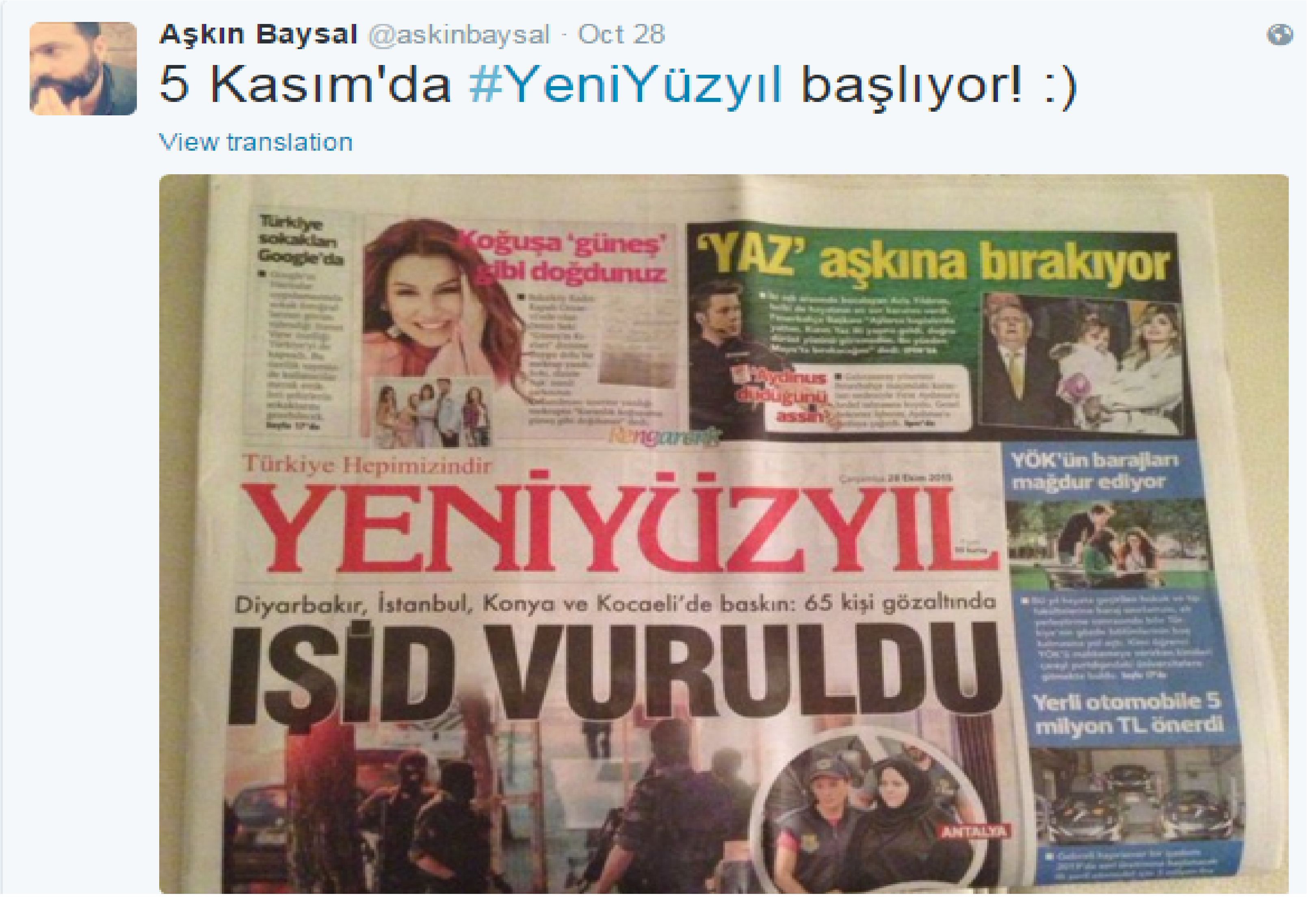Yeni Yüzyıl gazetesi genel yayın yönetmeni Aşkın Baysal oldu!
