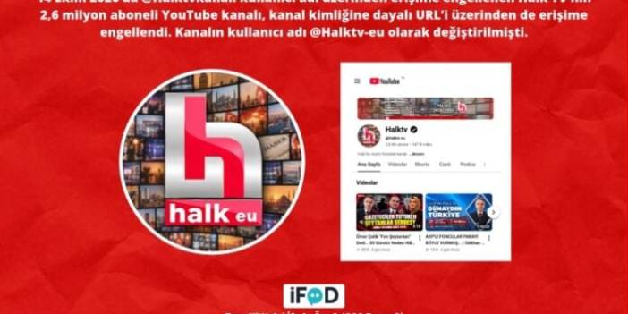 El konulan Halk TV'nin YouTube kanal kimliği de erişime engellendi